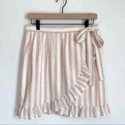 J. Crew Cream Striped Cotton Ruffle Mini Wrap Skirt • $26