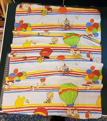 Vtg 1971 Chatham Peanuts Striped Characters Hot Air Balloons Blanket  68  X 43  • $29.99