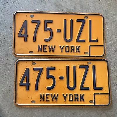 2 Vintage 1970s  Matching Pair  New York License Plates Orange Blue • $26