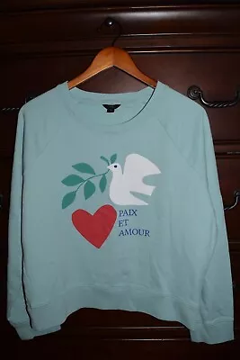 Women's J.Crew Paix Et Amour Peace And Love Sweatshirt Blue Dove Medium M • $25