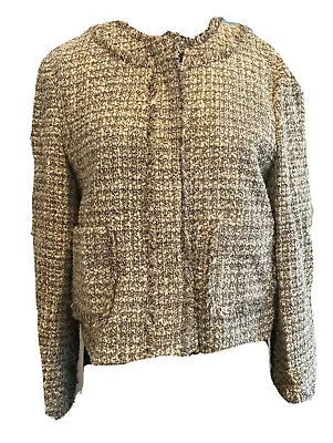 J Crew Boucle Blazer Jacket Gray White Black Zip  Womens 12 Work Business Casual • $39.99