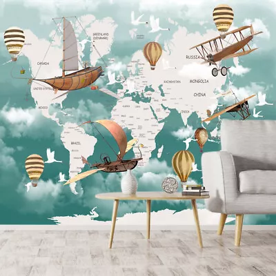 Peel And Stick Cartoon Blue World Map Kids Sky Wallpaper For Living Room Sticker • $9.50