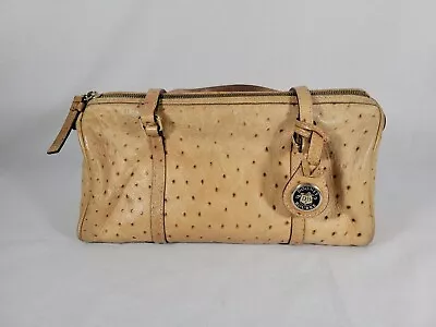 Vintage Dooney & Bourke Ostrich Leather Barrel Bag In Camel Tan • $44.99