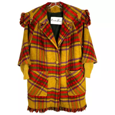 VTG 70s Country Pacer Womens Coat Wool Plaid Fringe Fleece Lined Western Prairie • $80