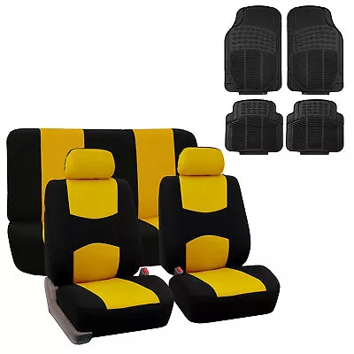 Car Seat Covers For Auto With W/ Heavy Duty Floor Mat Yellow • $59.99