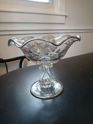  Vintage Glass Candy Dish With Silver Overlay Flowers • $3.99