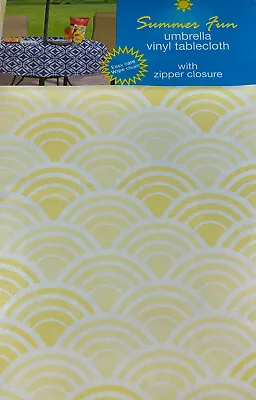 Geometric Arch Vinyl Tablecloths Umbrella Hole W/Zipper Asst Sizes Yellow • $16.99