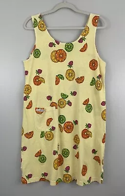 Fresh Produce Shift Dress Yellow Citrus Fruit Print Vintage Sundress Sz Medium • $35.40