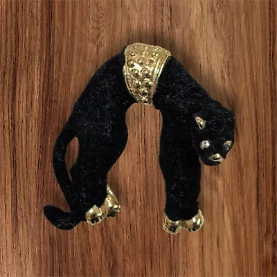 Vtg Black Panther Jaguar Brooch Pin Rhinestones Jewelry Unsigned Flocked Cat • $19.99