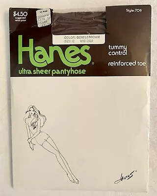 Vintage Hanes Ultra Sheer Tummy Control Size C Pantyhose Gentlebrown New NOS NIP • $9.95