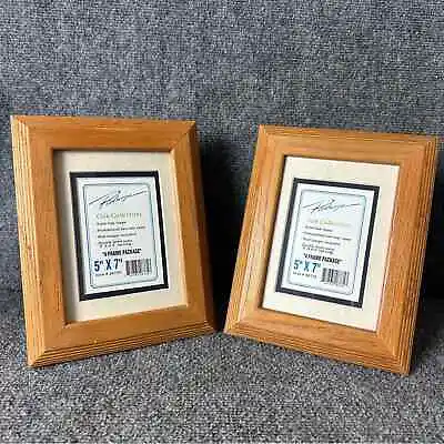 Vintage Set Solid Oak Picture Frames 5x7 Bevel Mat 3x4.5 NWT Easel Or Wall Mount • £19