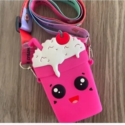 HOT PINK Animated Milkshake Silicone Purse Crossbody Bag Small Credit Card Size • $14.99