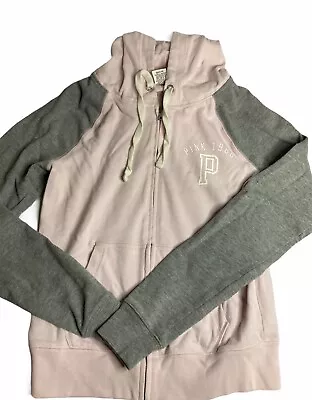 PINK Victoria Secret Womens Pink Grey Hooded Logo Lightweight Jacket X Small • $12