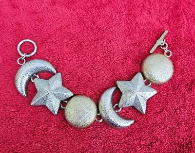 Vintage Constellation Silver Gold Cutout Crescent Sun Star & Moon Link Bracelet  • $40