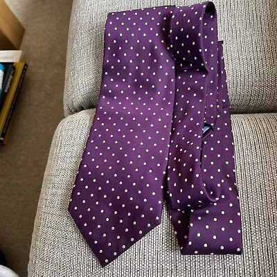 Tie From Racing Green 100% Silk Purple With White Spots • £6