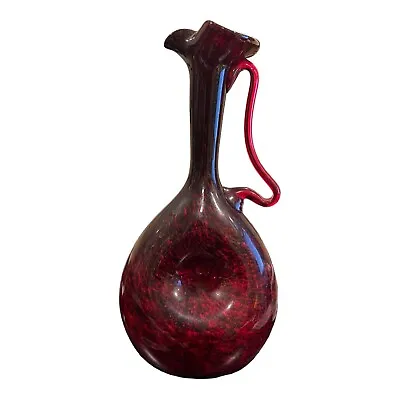 VTG. Venetian Red Oxblood Murano Cased Pinched Wine Ewer Pitcher 16” FREE SHIP • $100