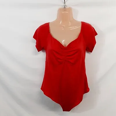 Bellatrix Top Leotard Blouse Shirt Women Size 1X/L Red V Neck F Short/S • $21.23