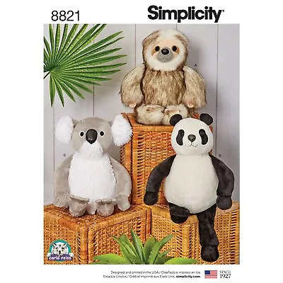£9.49 • Buy SIMPLICITY 8821 STUFFED ANIMALS Sewing Pattern - 15  Tall Sloth Koala Panda