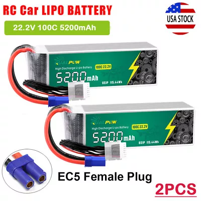$99.99 • Buy 2PCS 22.2V 100C 5200mAh 6S LiPo Battery EC5 For RC Helicopter Airplane Truck Car