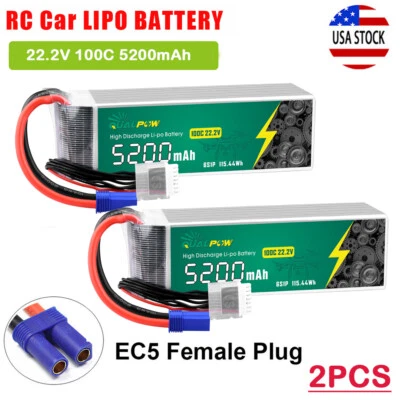 $99.99 • Buy 2PCS 22.2V 100C 5200mAh 6S LiPo Battery EC5 For RC Helicopter Airplane Truck Car