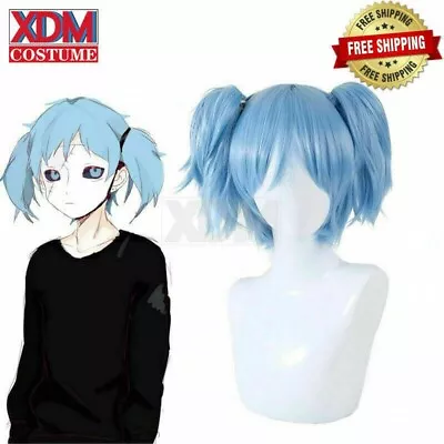 Sally Face Sallyface Sally Wig Short Blue Hair Clip Ponytails Cosplay Wigs • $23.99