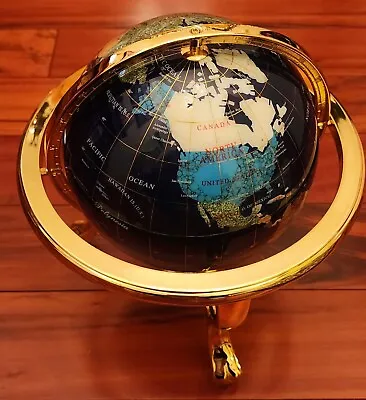 Revolving Gemstone Semi World Globe Brass Stand Large 9  Globe 13  Tall Compass • $116.99