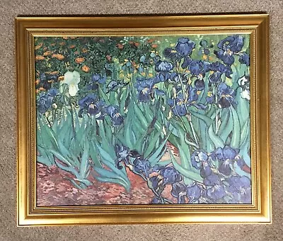 VAN GOGH ~ Irises ~ CANVAS ART PRINT Framed In Gold Wood Frame 26.5x21 In. • $9.99