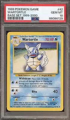 Pokemon Wartortle Base Set Unlimited  4th Print  1999-2000 #42 PSA 10 Gem Mint • $34