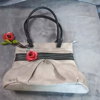 ESPE Handbag Gray Black Vegan Leather Shoulder Bag Purse Flower Charm Purse • $57.49