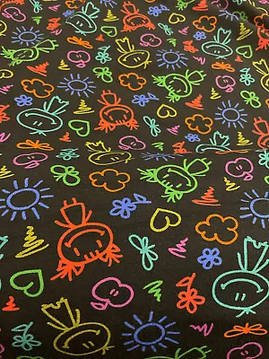 Scribble Black Jersey Fabric Cotton 4 Way Colorful Stretch Knit Dress Kids Green • £6.70