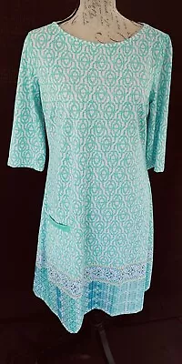 CABANA LIFE Smooth M Stretch Wide Neck Geometric Coverup Dress Seafoam Green • $19.99