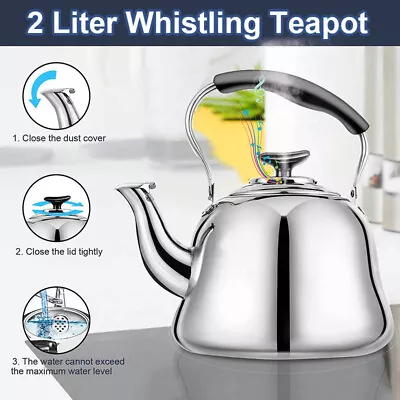 Stainless Steel Whistling Kettle 2L Teapot Capacity Household Camping Stove Top • $29.99