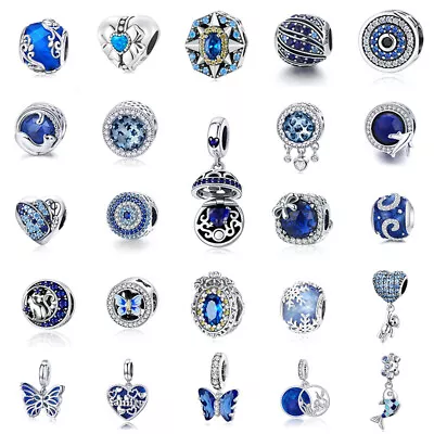 Blue CZ 925 Sterling Silver European Fashion Charm Bead Pendant Women F Bracelet • $10.95