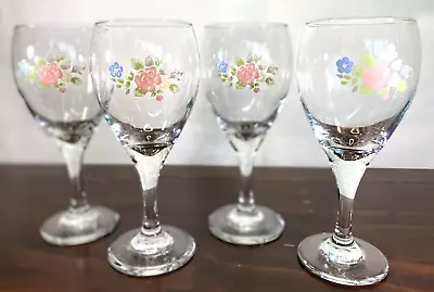 Set Of 4 Vintage Pfaltzgraff Tea Rose 10 Oz Wine Water Goblet Drinking Glasses • $19.99