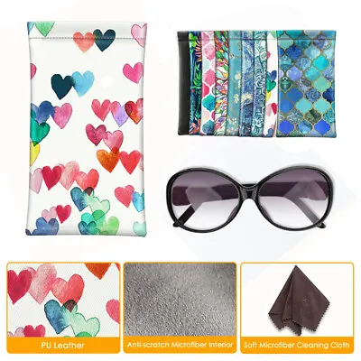 Eyeglasses Pouch With Cleaning Cloth Portable Squeeze Glasses Case Soft Bag • $7.59