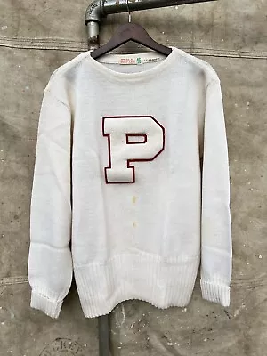 Vtg 1950s All Wool Letter P Sweater Award House Of Harter 46 Varsity Boat Neck • $9.99