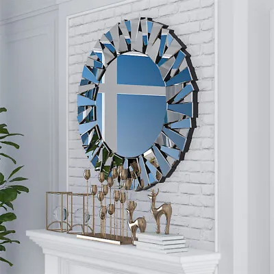 Round Mirror Wall Decor Large Venetian Accent Mirror Living Room Bedroom Foyer • $149.96