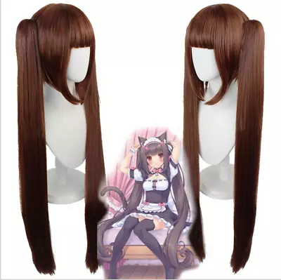 Anime NEKOPARA Cosplay Wig Long Brown Clip Ponytails Party Hair Heat Resistant • £31.20