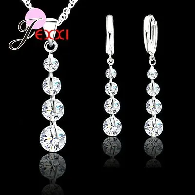 £5.49 • Buy 925 Sterling Silver Cubic Zirconica Crystal Pendant Necklace And Earring Set UK