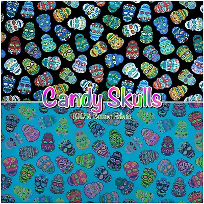 £3.65 • Buy Halloween Cotton Fabric Mexican Candy Skulls Sugar Dead Spooky Dress Craft 