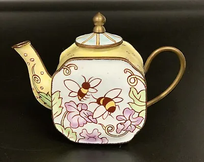 Vintage Enameled Copper Miniature Teapot Bees And Flowers 4”w X 3”h X 1.5”d • $24