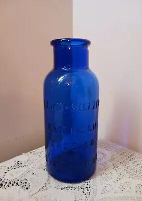 Vintage Cobalt Blue Embossed BROMO-SELTZER Medicine Bottle 6 1/2'' Tall 1890's • $45