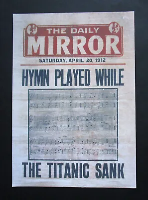 Titanic Card Replica Daily Mirror Headline   Hymn Played While The Titanic Sunk  • £1.99