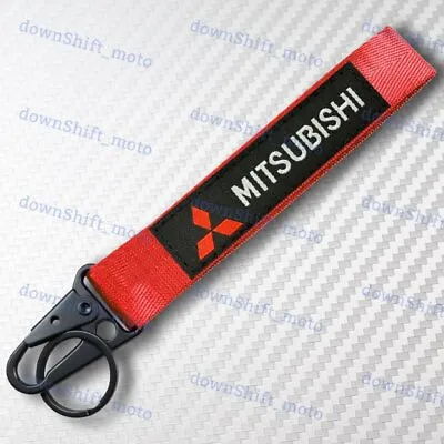 MITSUBISHI RED Racing Keychain Metal Key Ring Hook Strap Lanyard Nylon Universal • $7.88