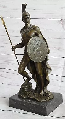 Bronze Statue On Marble Roman Soldier Spartan Warrior Sculpture Figurine Figure • $249