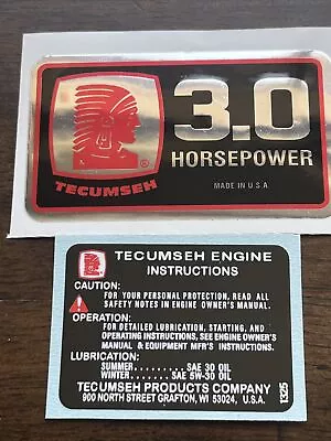 Tecumseh Engine-decals H30 V30 Minibike Tiller Mower Chrome HP Decal Set 2 • $13.90