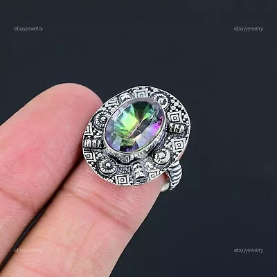 Natural Rainbow Mystic Topaz Gemstone Multi Stone Green Ring Size 8 925 Silver • $14.10
