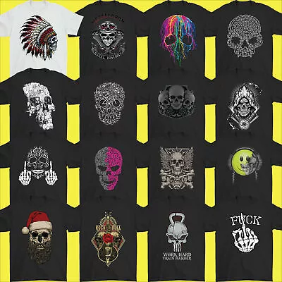 SKULL T-SHIRT Mens Biker Gothic Tattoo Motorcycle Motorbike Tee Birthday  • £10.99