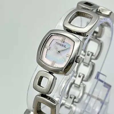 Women's FOSSIL All Stainless Steel Square Pink/White Dial Bracelet Watch ES1964 • $16.99