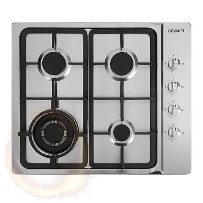 Devanti Gas Cooktop 60cm Kitchen Stove 4 Burner Cook Top NG LPG Stainless Steel • $184.24